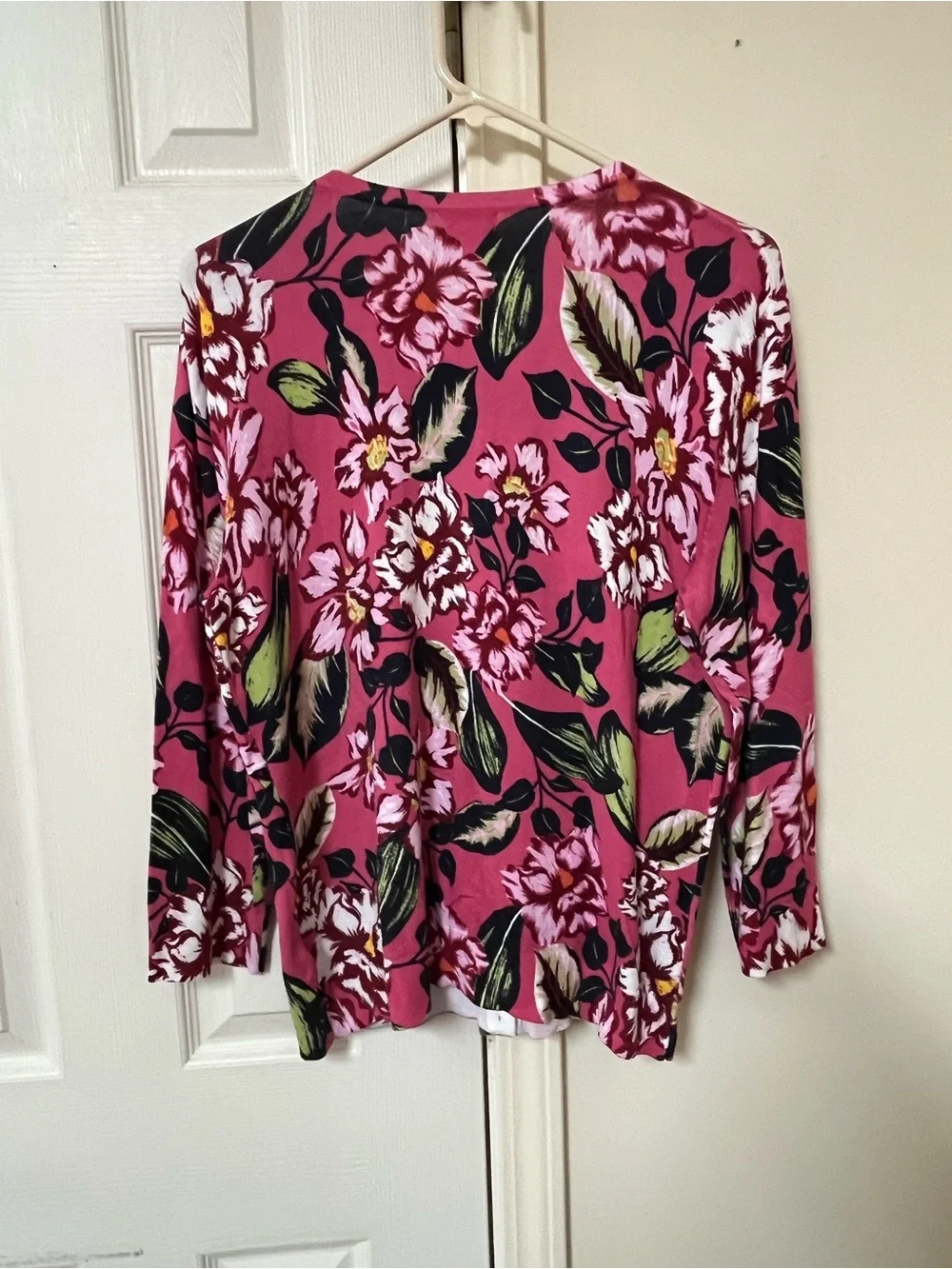 Spense XL Pink Floral Button Front Cardigan Sweater 3/4 Sleeve Lightweight Knit